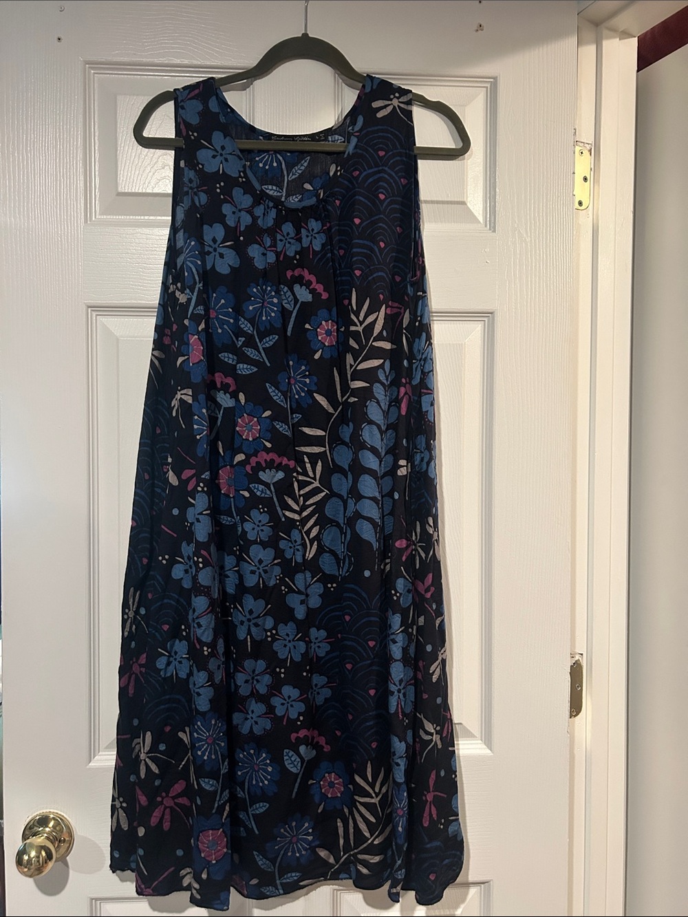 Gudrun Sjoden Navy Floral Midi Dress with Blue and Pink Flowers